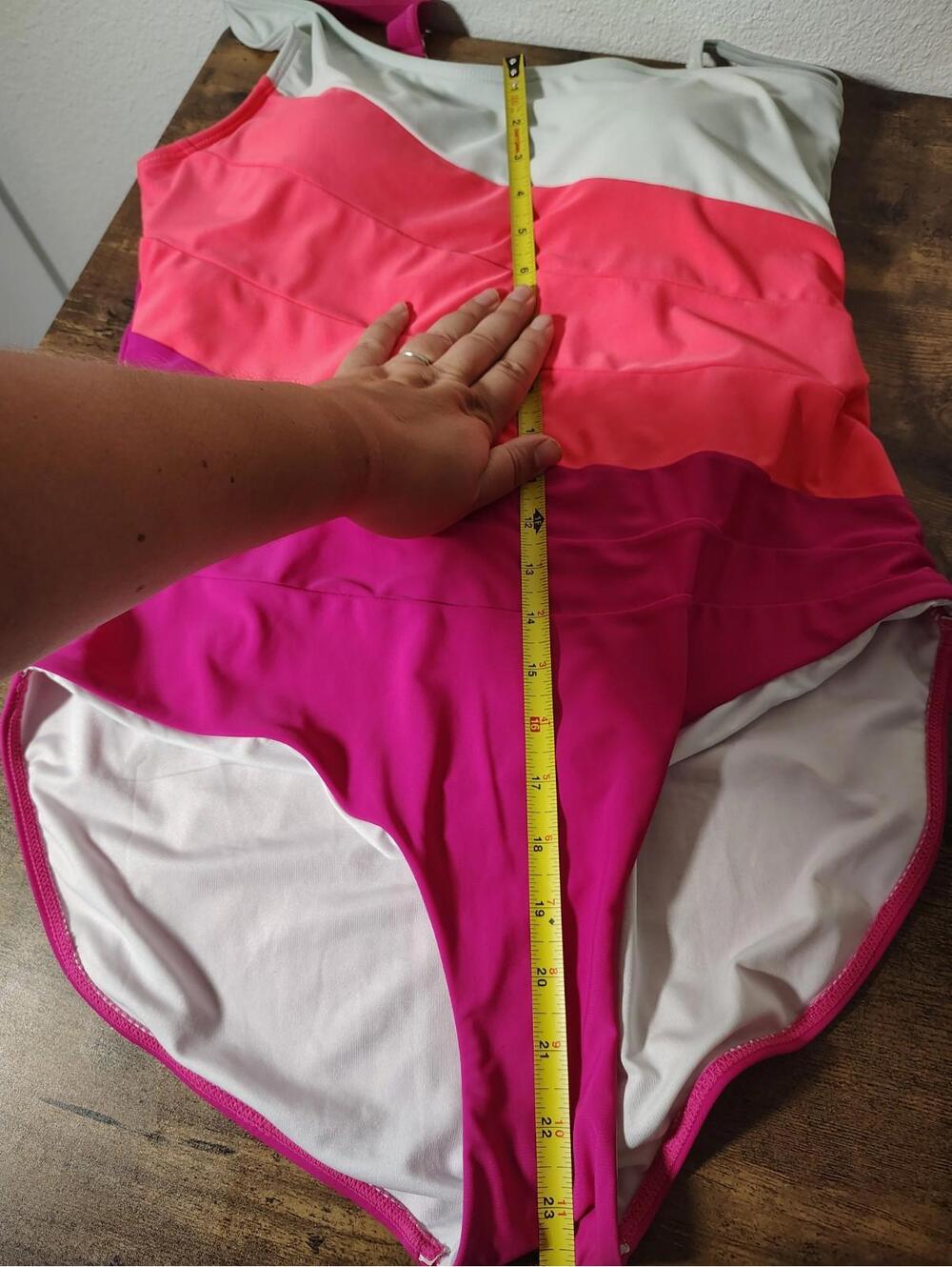 Women's bathing suit Swim One Piece colorblock pink white Sz XL Beach Vacation - Picture 5 of 6